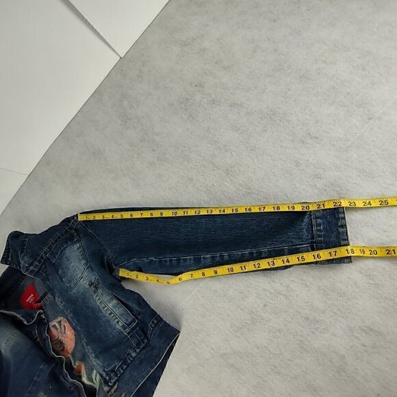 Miss Lili Womens Distressed Customized Cotton Blend Blue Denim Jean Jacket Sz L - Picture 9 of 12